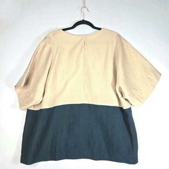 Alembika Belle Linen Tencel Top Size 18 Boxy Oversize Short Sleeve Khaki Black - Picture 7 of 15